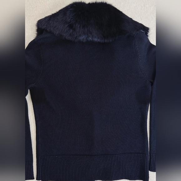 NWT Vintage NYgard Collection Black Cardigan Small Genuine Rabbit Fur Collar - Picture 4 of 11